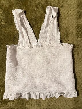 Vestique White Smocked Ruffle Crop Tank